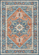 Orange And Blue Vintage Area Rug